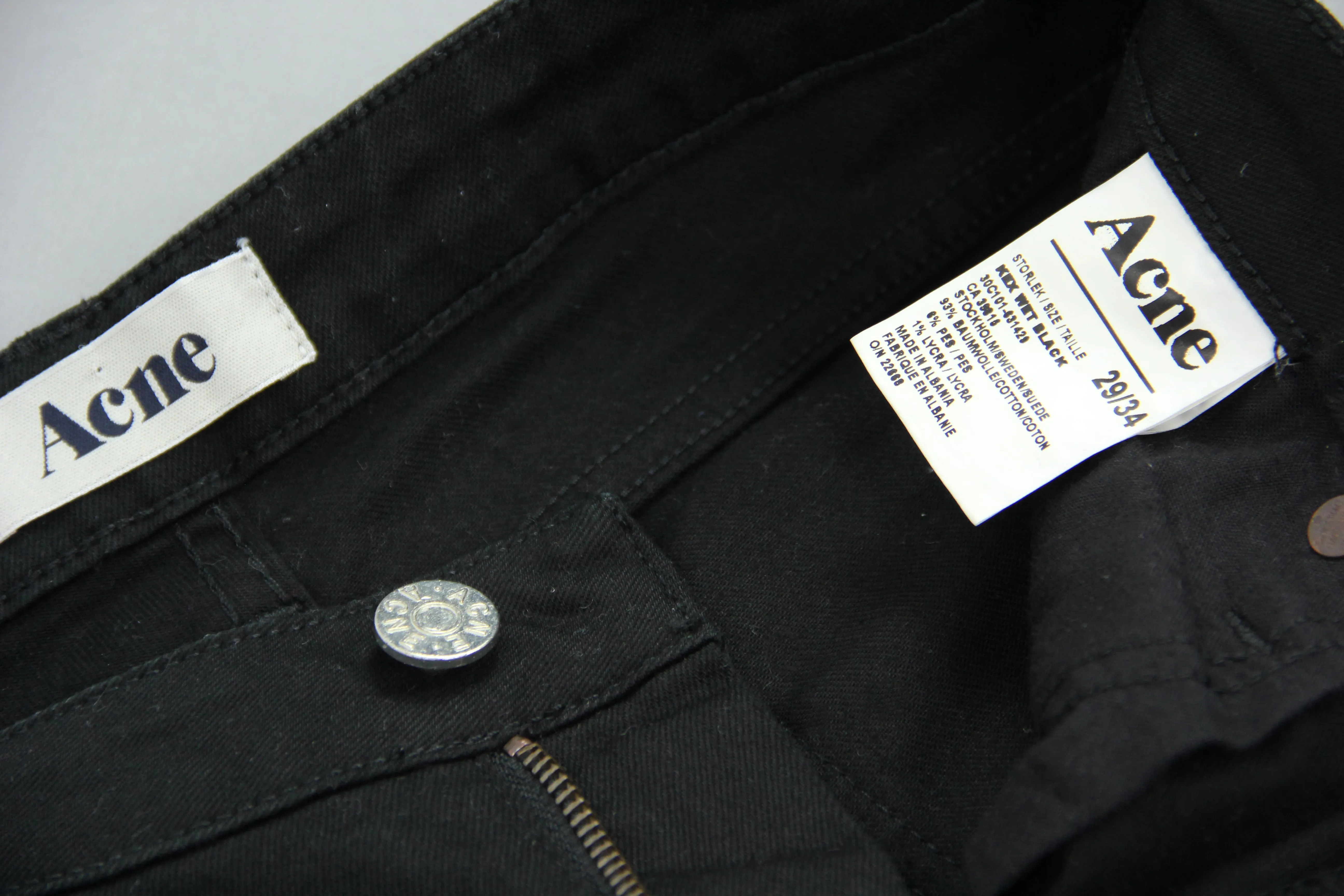Acne Kex Wet Black Skinny Fit Black Stretch Jeans, Size 27/34