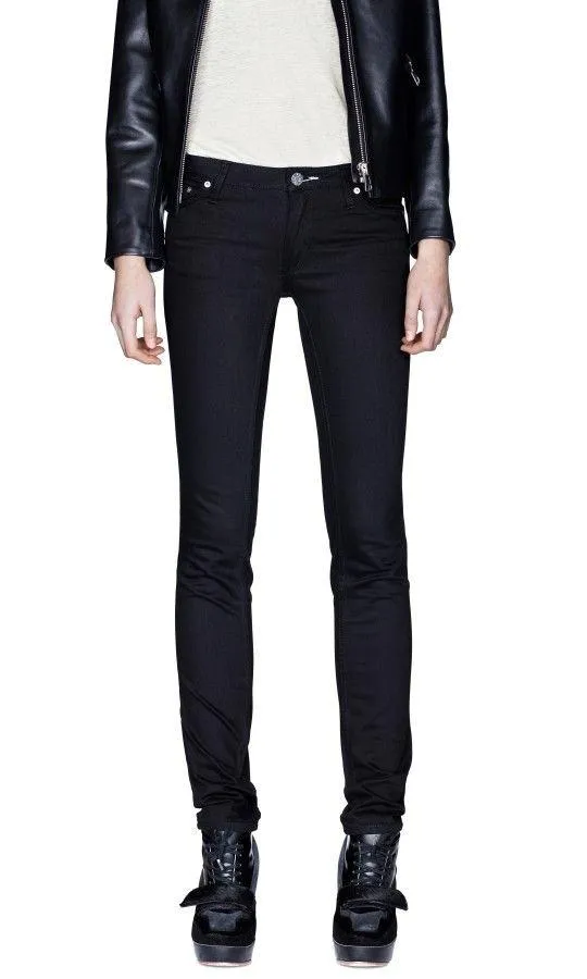 Acne Kex Wet Black Skinny Fit Black Stretch Jeans, Size 27/34