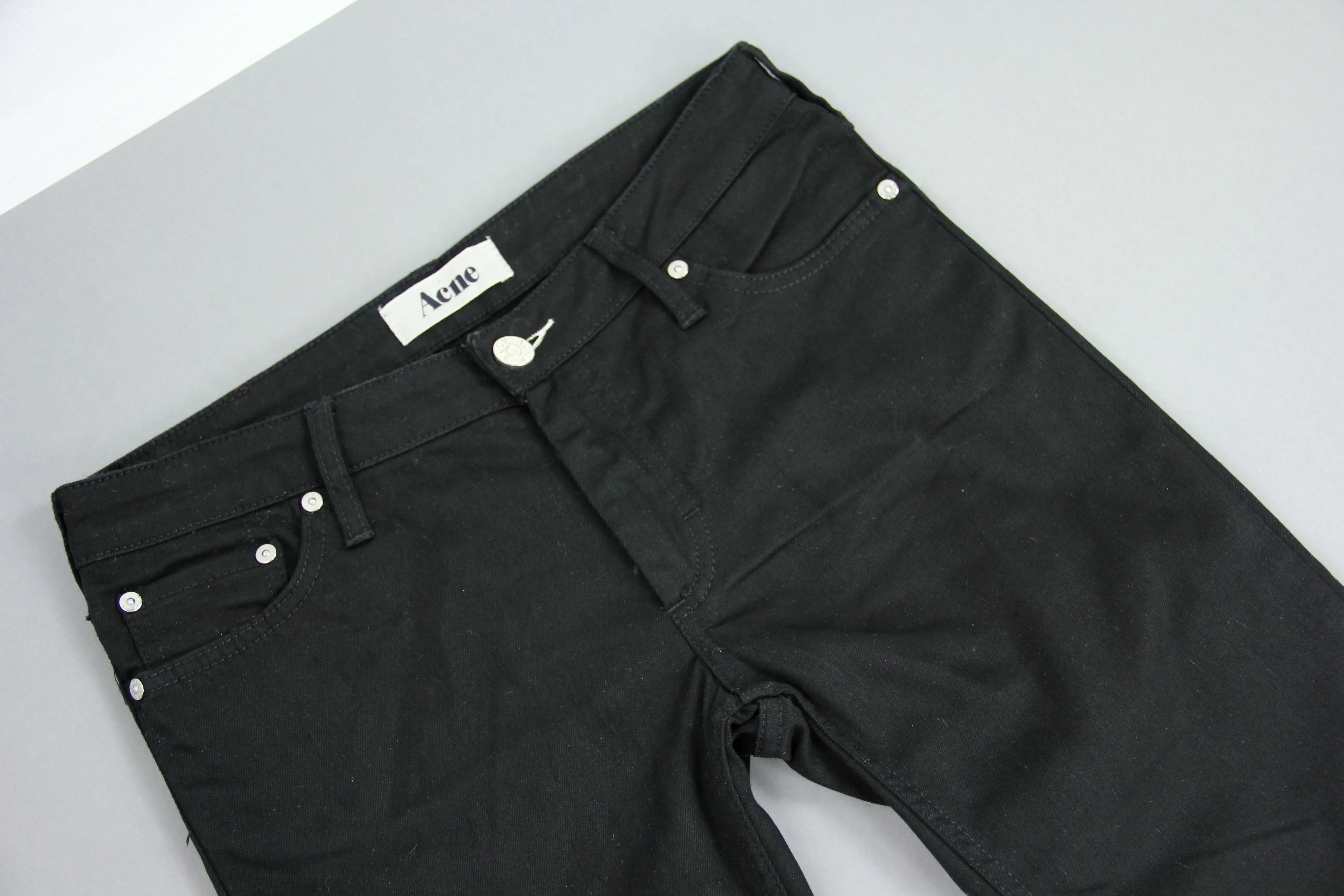 Acne Kex Wet Black Skinny Fit Black Stretch Jeans, Size 27/34