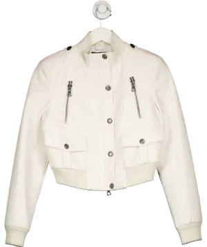 Alice   Olivia Cream Ria Cropped Faux Leather Jacket UK S