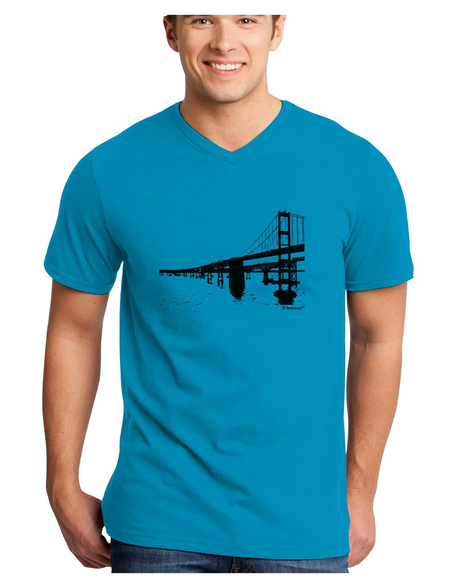 Bay Bridge Cutout Design Adult V-Neck T-shirt by TooLoud