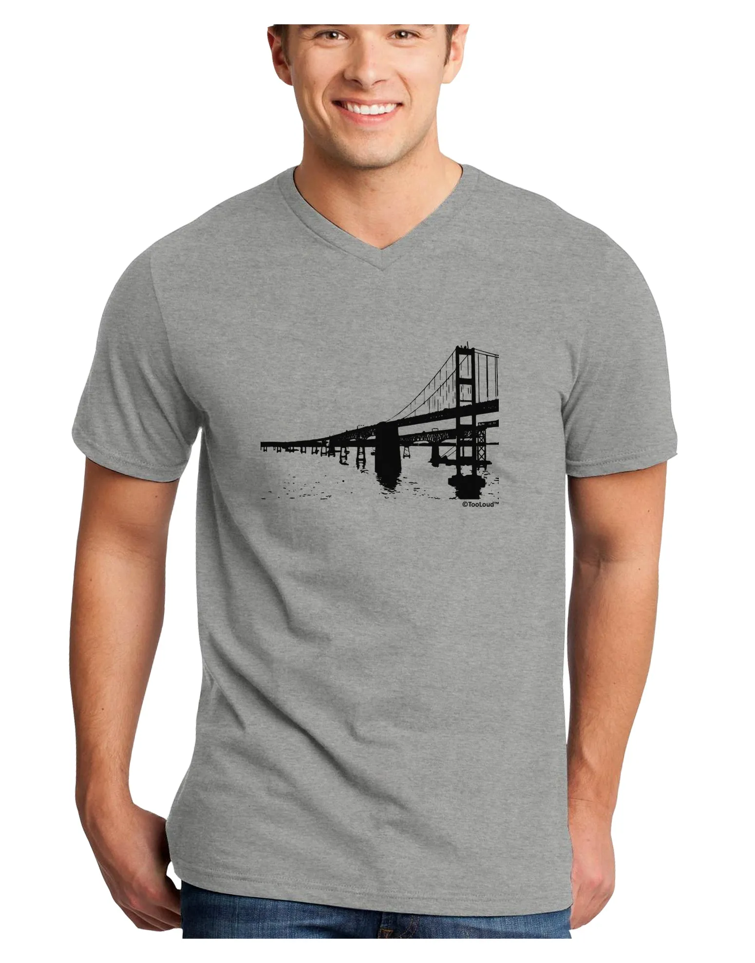 Bay Bridge Cutout Design Adult V-Neck T-shirt by TooLoud