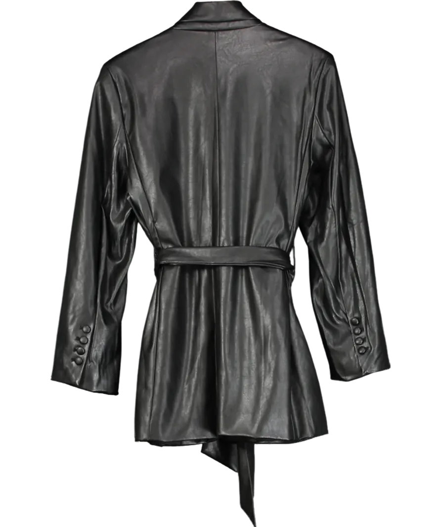 BOA Black Belted Faux Leather Coat UK XS