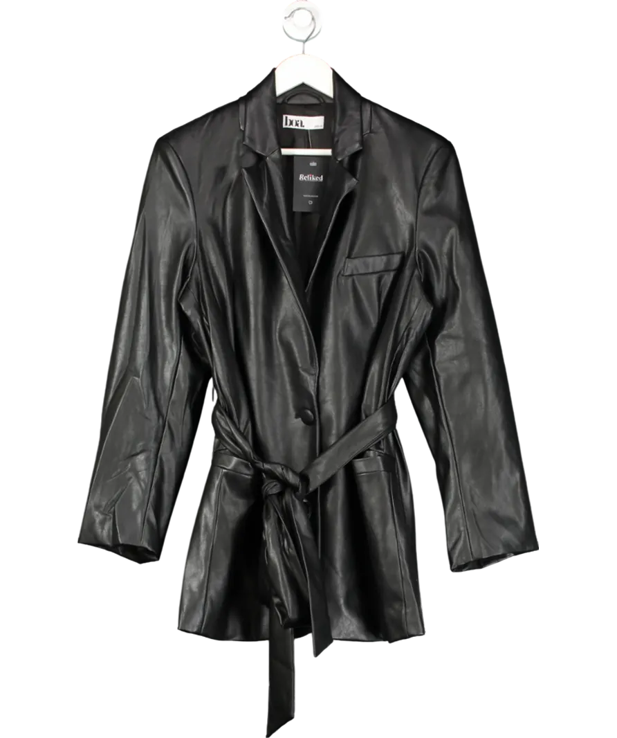 BOA Black Belted Faux Leather Coat UK XS
