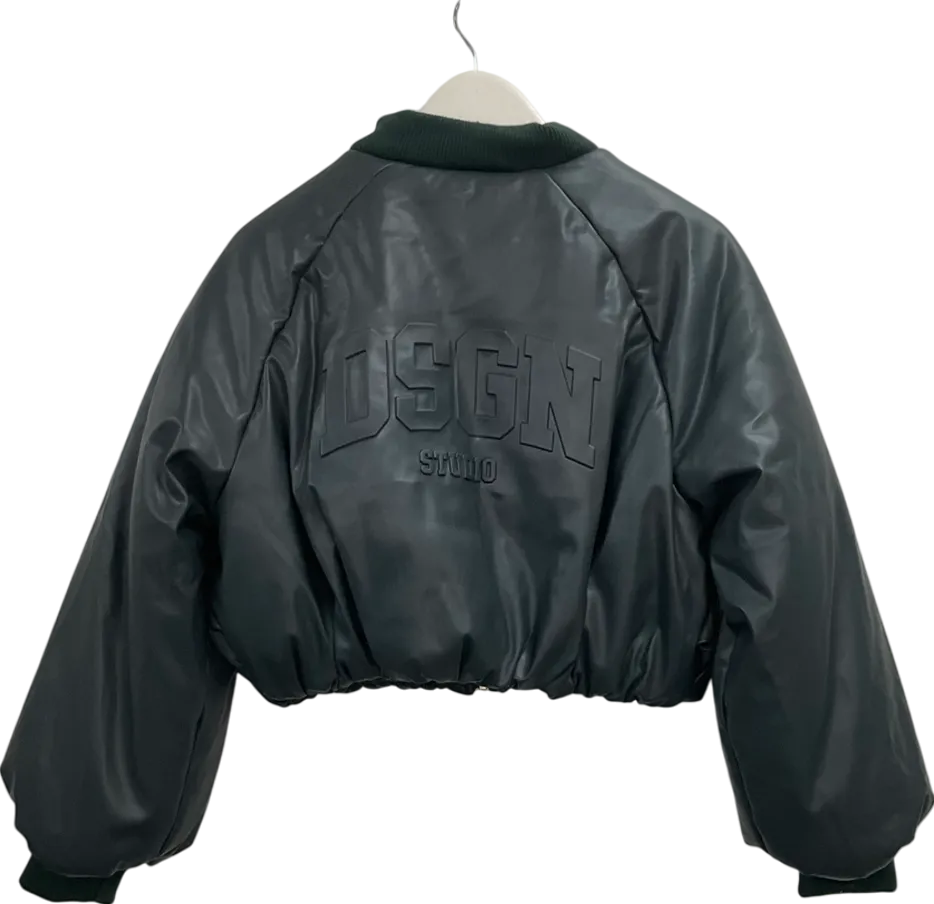 boohoo Green Petite Embossed Faux Leather Oversized Bomber Jacket UK 8
