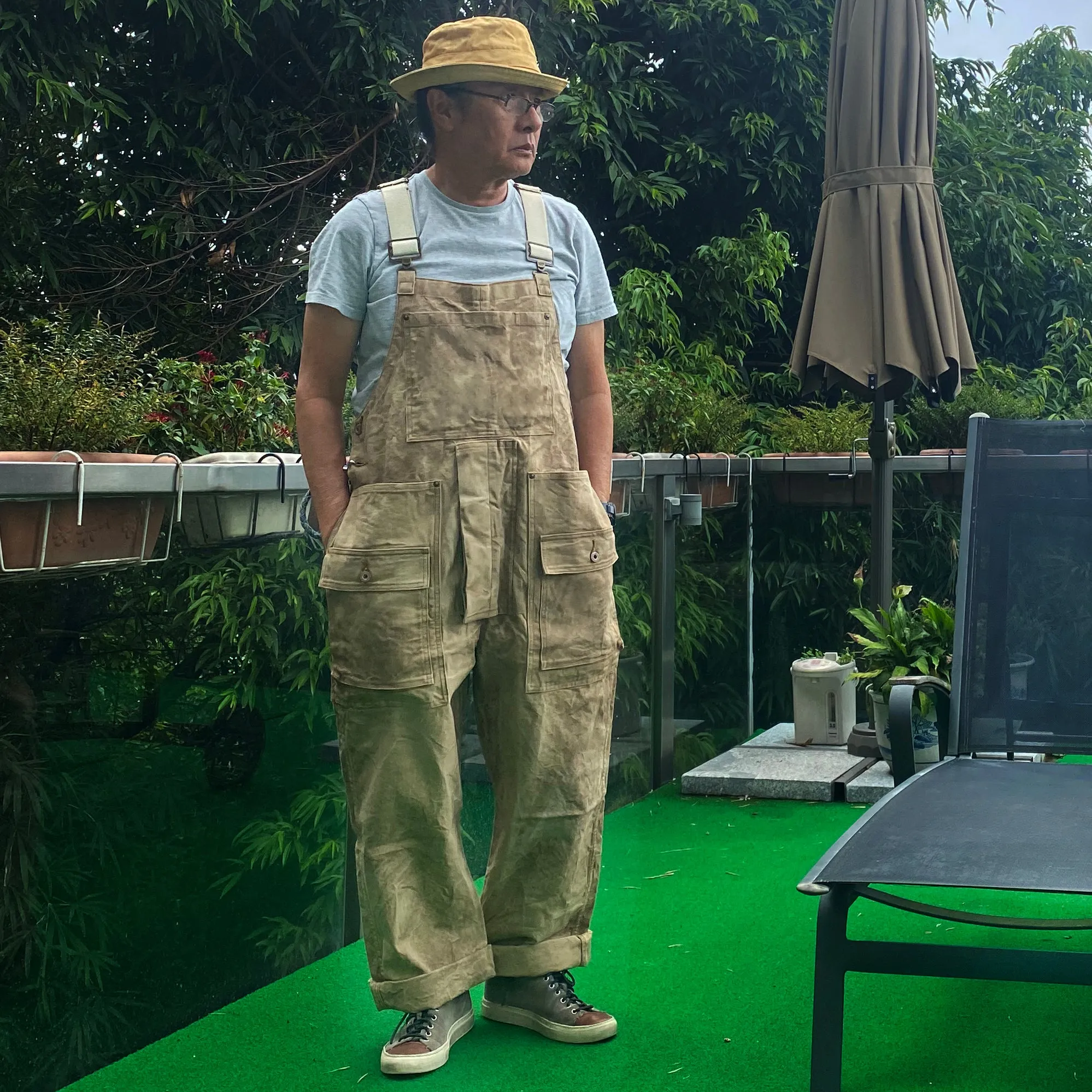BZEN M.1099 DECKS-9P UNISEX REGULAR FIT 9 POCKET USN INSPIRED CANVAS VEGGIE DYED OVERALL-12oz-E0 ANTIQUE BRONZE