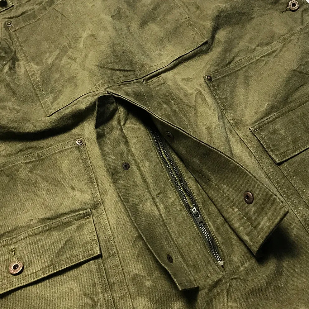 BZEN M.1099 DECKS-9P UNISEX REGULAR FIT 9 POCKET USN INSPIRED CANVAS VEGGIE DYED OVERALL-12oz-E0 MOSS GREEN