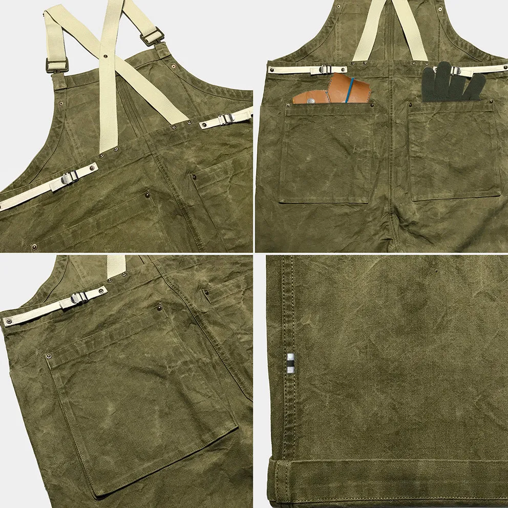 BZEN M.1099 DECKS-9P UNISEX REGULAR FIT 9 POCKET USN INSPIRED CANVAS VEGGIE DYED OVERALL-12oz-E0 MOSS GREEN