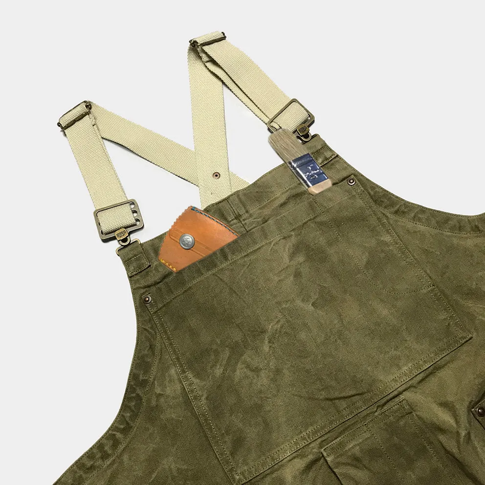 BZEN M.1099 DECKS-9P UNISEX REGULAR FIT 9 POCKET USN INSPIRED CANVAS VEGGIE DYED OVERALL-12oz-E0 MOSS GREEN