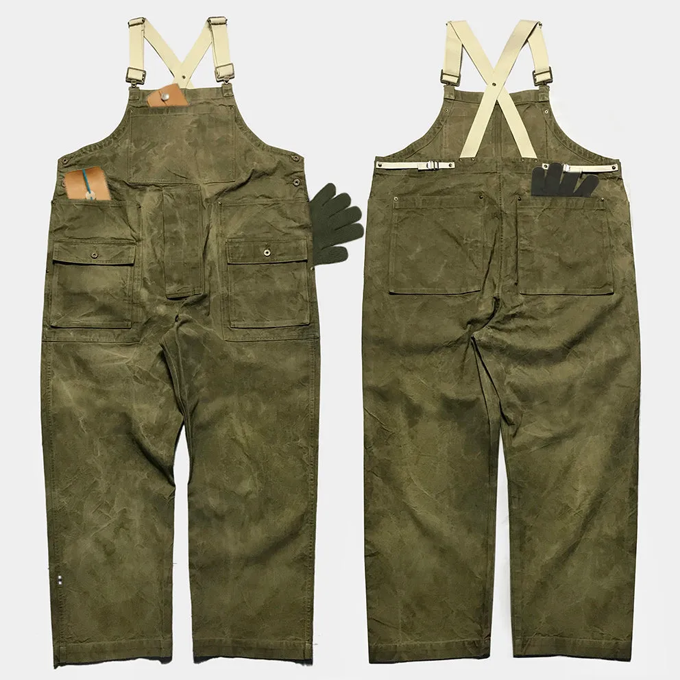 BZEN M.1099 DECKS-9P UNISEX REGULAR FIT 9 POCKET USN INSPIRED CANVAS VEGGIE DYED OVERALL-12oz-E0 MOSS GREEN