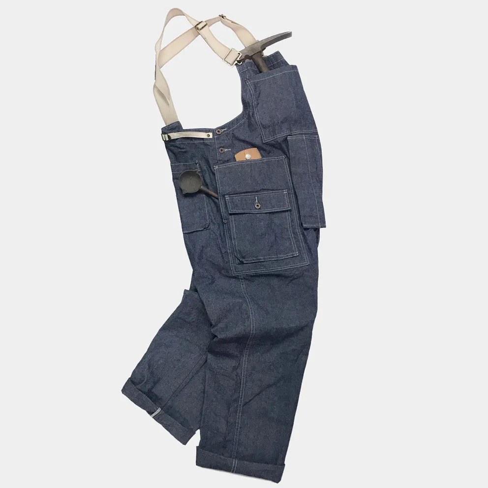BZEN M.1099 DECKS-9P UNISEX REGULAR FIT 9 POCKET USN INSPIRED DENIM OVERALLS-10oz-E0 INDIGO