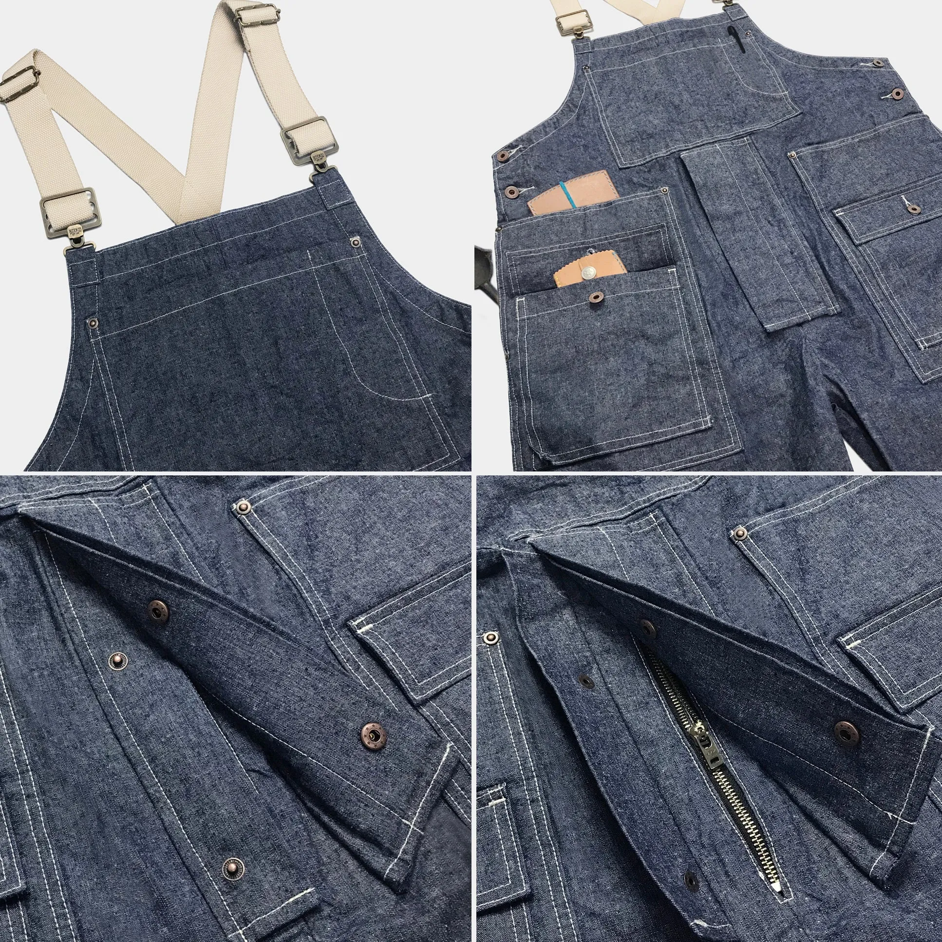 BZEN M.1099 DECKS-9P UNISEX REGULAR FIT 9 POCKET USN INSPIRED DENIM OVERALLS-10oz-E0 INDIGO