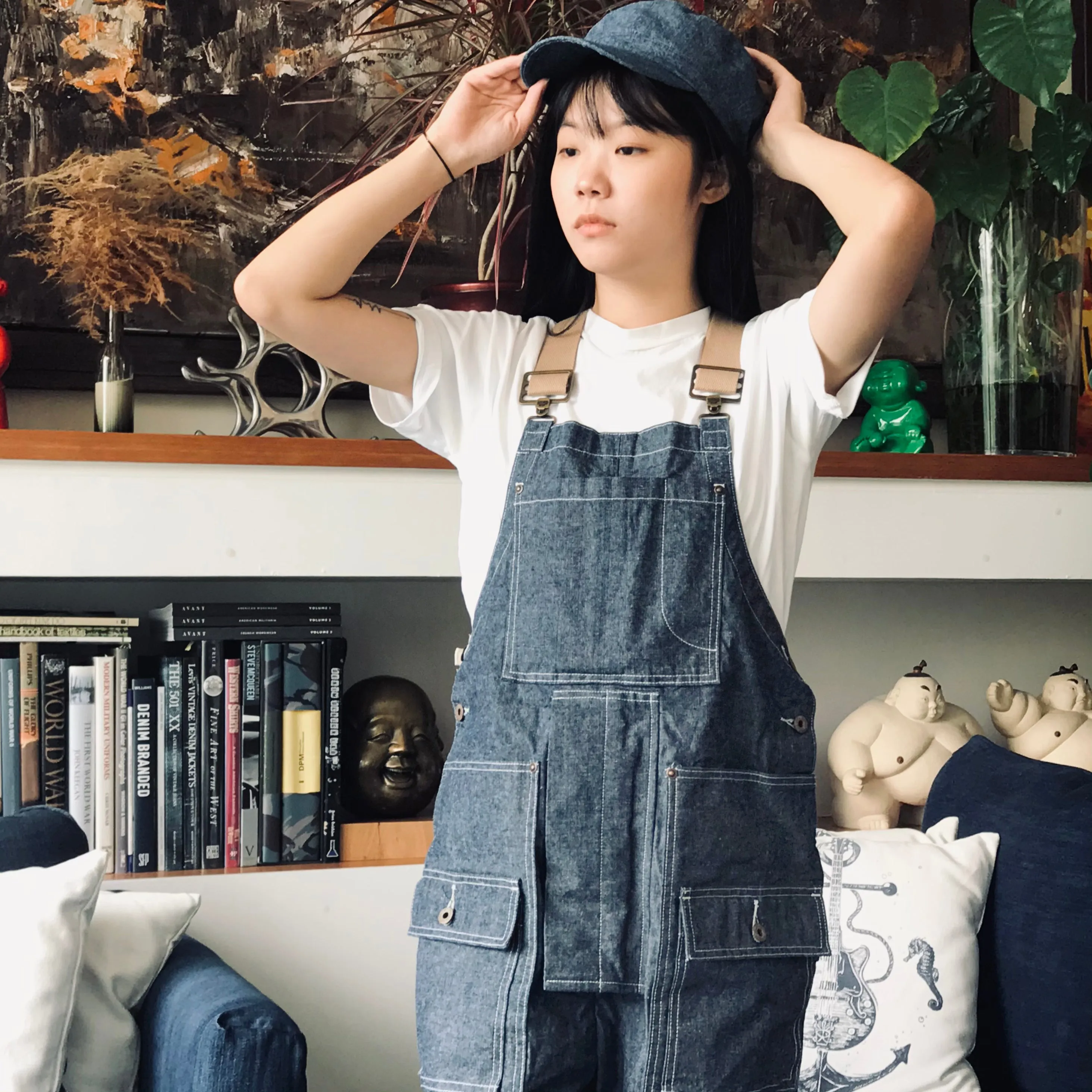 BZEN M.1099 DECKS-9P UNISEX REGULAR FIT 9 POCKET USN INSPIRED DENIM OVERALLS-10oz-E0 INDIGO