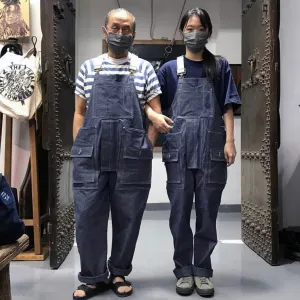 BZEN M.1099 DECKS-9P UNISEX REGULAR FIT 9 POCKET USN INSPIRED DENIM OVERALLS-10oz-E0 INDIGO