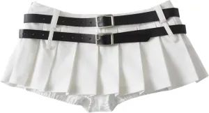 Chic Women's Mini Skirts -Women's Pleated Mini Skirts with Shorts Underneath More for Every Occasion White