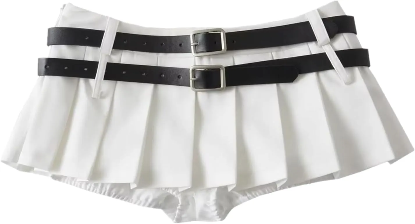 Chic Women's Mini Skirts -Women's Pleated Mini Skirts with Shorts Underneath More for Every Occasion White