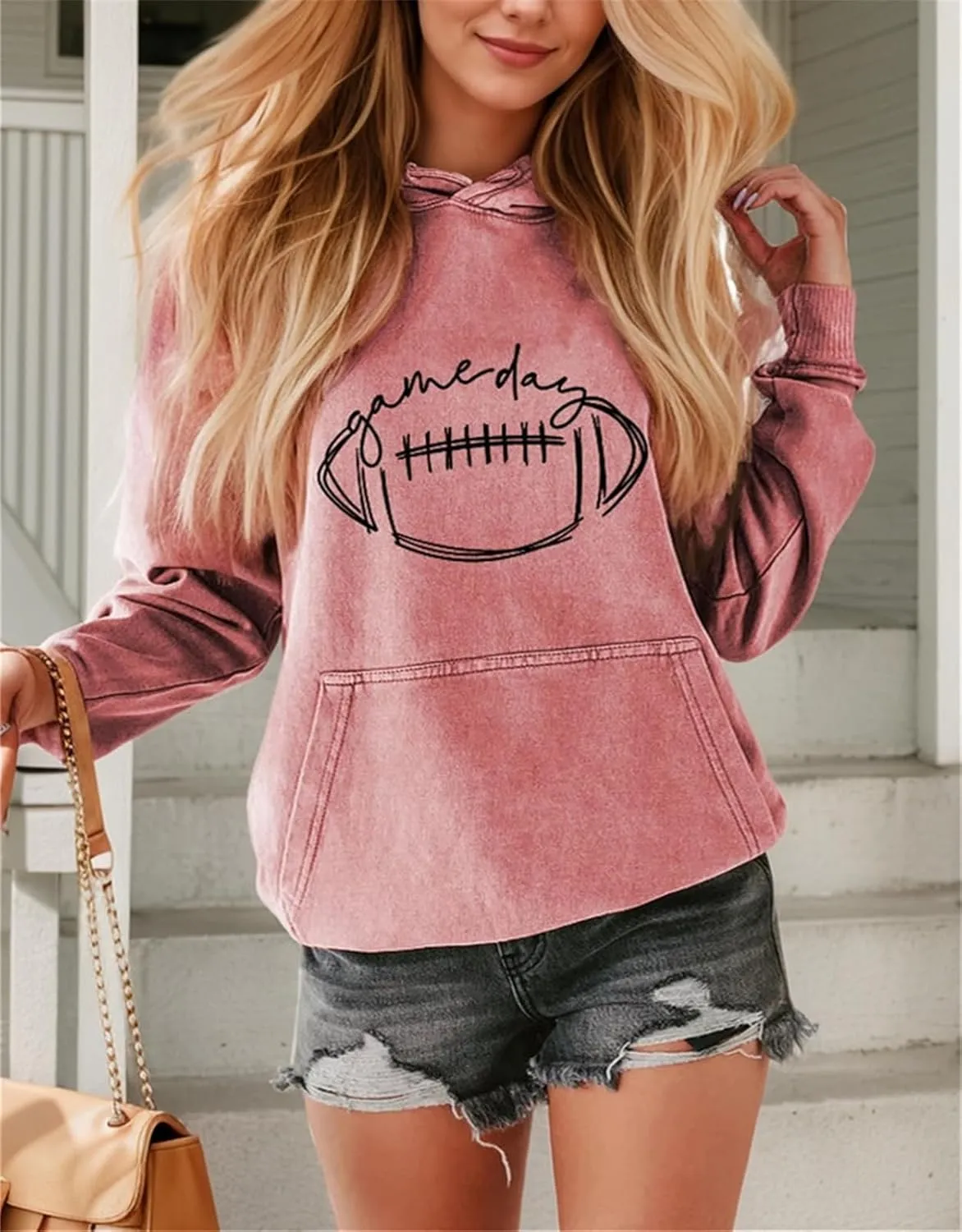 IVERIRMIN Womens Football Game Day Hoodie Vintage Graphic Hooded Sweatshirt Oversized Printed Pullover Tops Long Sleeve Shirt
