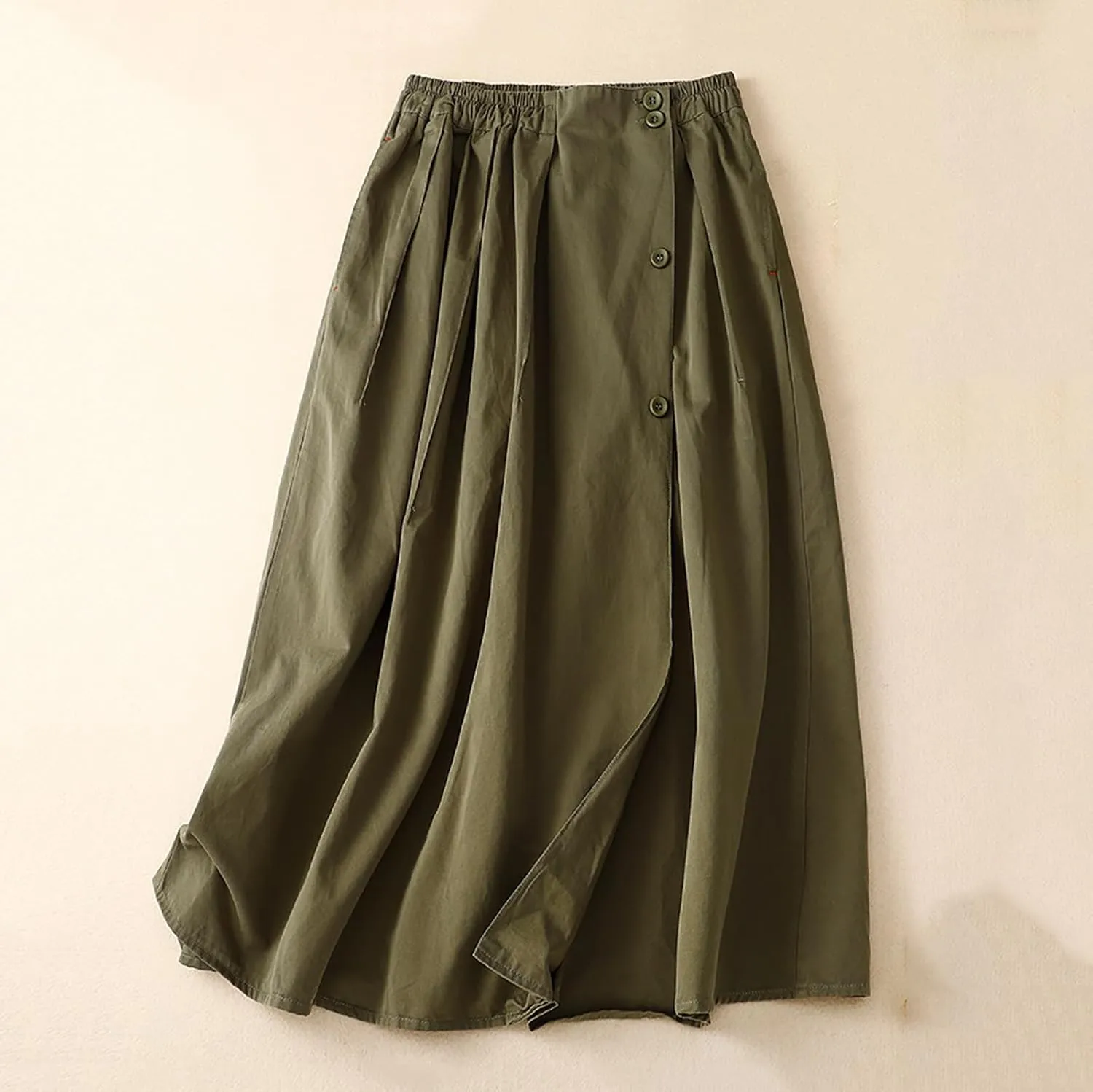 Long Skirts for Women High Elastic Waist Cotton Linen Skirt Casual Comfy Pleated Skirts Fall Fashion Swing Skirt