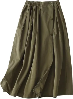 Long Skirts for Women High Elastic Waist Cotton Linen Skirt Casual Comfy Pleated Skirts Fall Fashion Swing Skirt