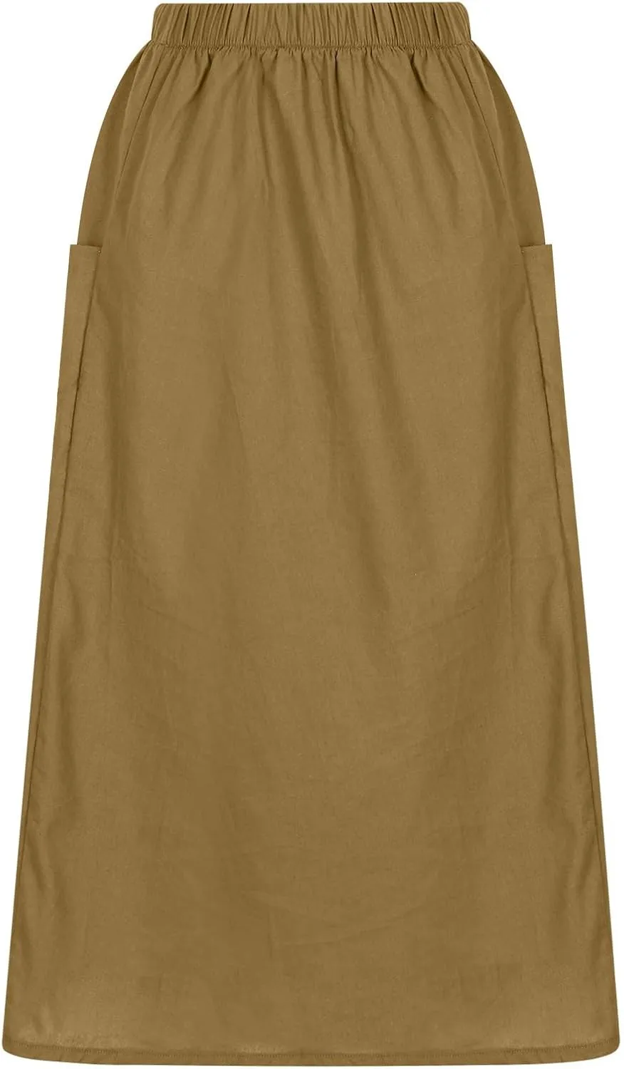 midi Skirts for Women High Elastic Waist Linen Half Skirt Casual Comfy Swing Skirts Plain Spring Skirt with Pocket