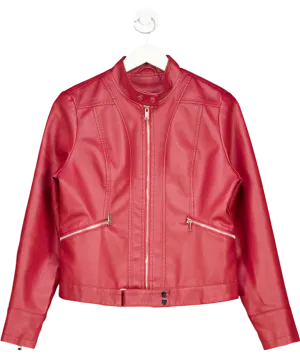 Red Faux Leather Jacket UK M