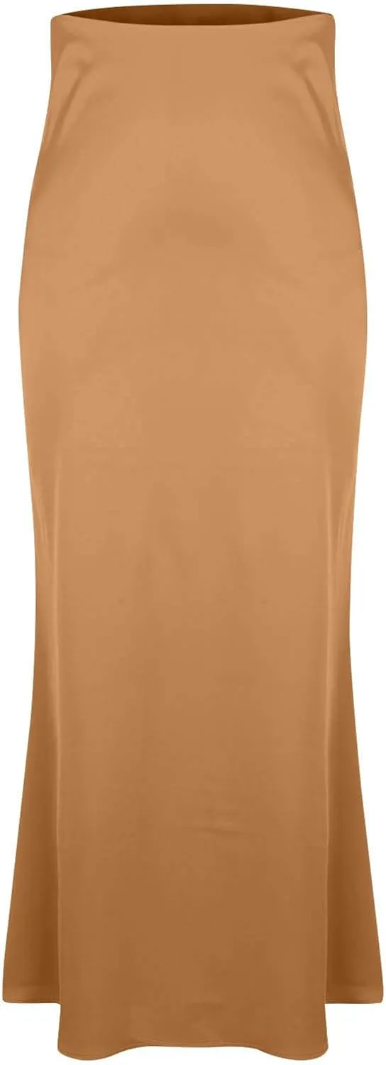Satin Skirt for Women High Waist A Line Comfy Midi Length Skirt Elegant Cocktail Party Wedding Flared Casual Skirts