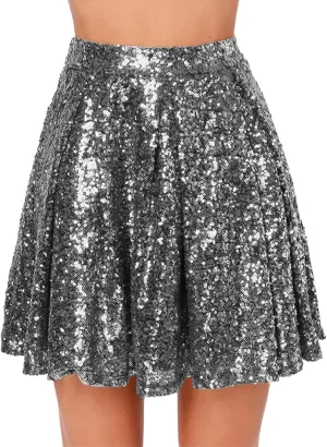 Sequin Skirts for Women High Waist Stretch Pleated Skirts Shiny Bodycon Mini Skirt Rave Party Sparkly Dance Short Skirt