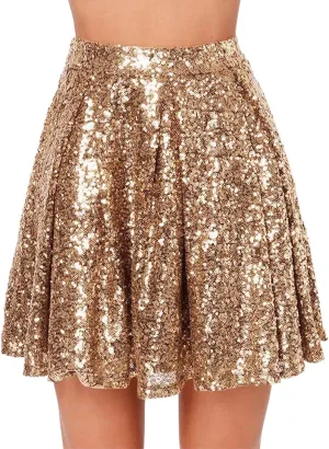 Sequin Skirts for Women High Waist Stretch Pleated Skirts Shiny Bodycon Mini Skirt Rave Party Sparkly Dance Short Skirt