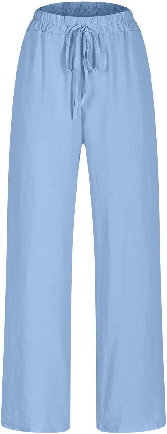 SHOPESSA Linen Pants for Women Drawstring high Waisted Capris with Pockets Solid Color Ladies capriswomen Linen Pants