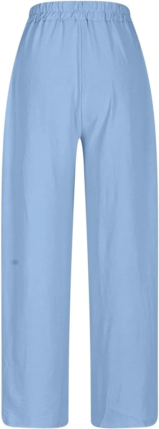SHOPESSA Linen Pants for Women Drawstring high Waisted Capris with Pockets Solid Color Ladies capriswomen Linen Pants