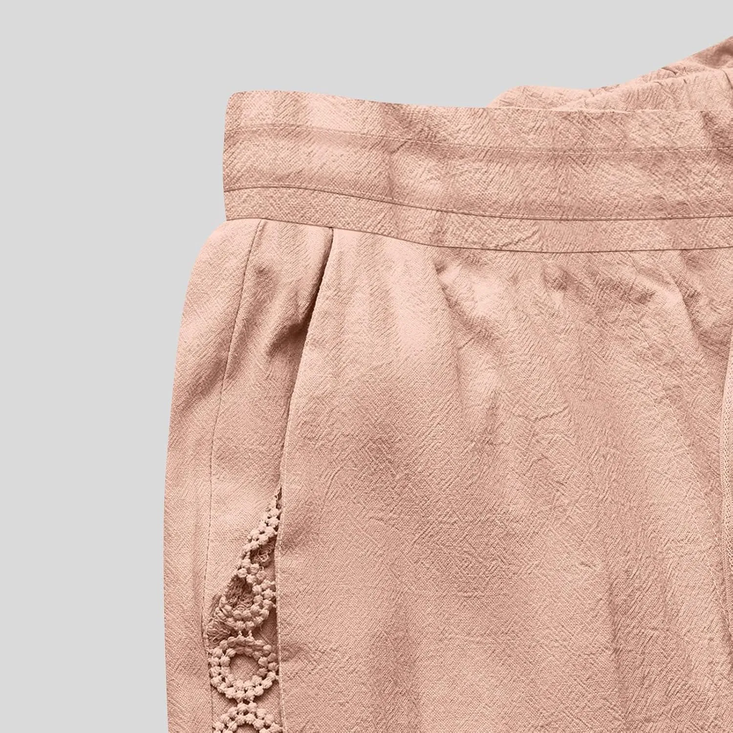 SHOPESSA Linen Pants Women 2025 Summer Hollow Out Side Long Pants Casual Wide Leg Palazzo Pants with Pockets