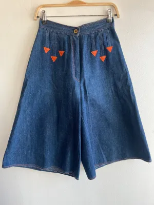 Vintage 1970s Wide Leg Denim Culotte Shorts