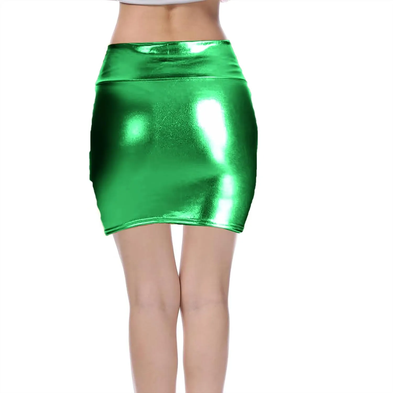 Women Sexy Shiny Metallic Pencil Skirt Low Waist Bodycon Mini Skirts Nightclub Party Sparkly Dance Short Skirt