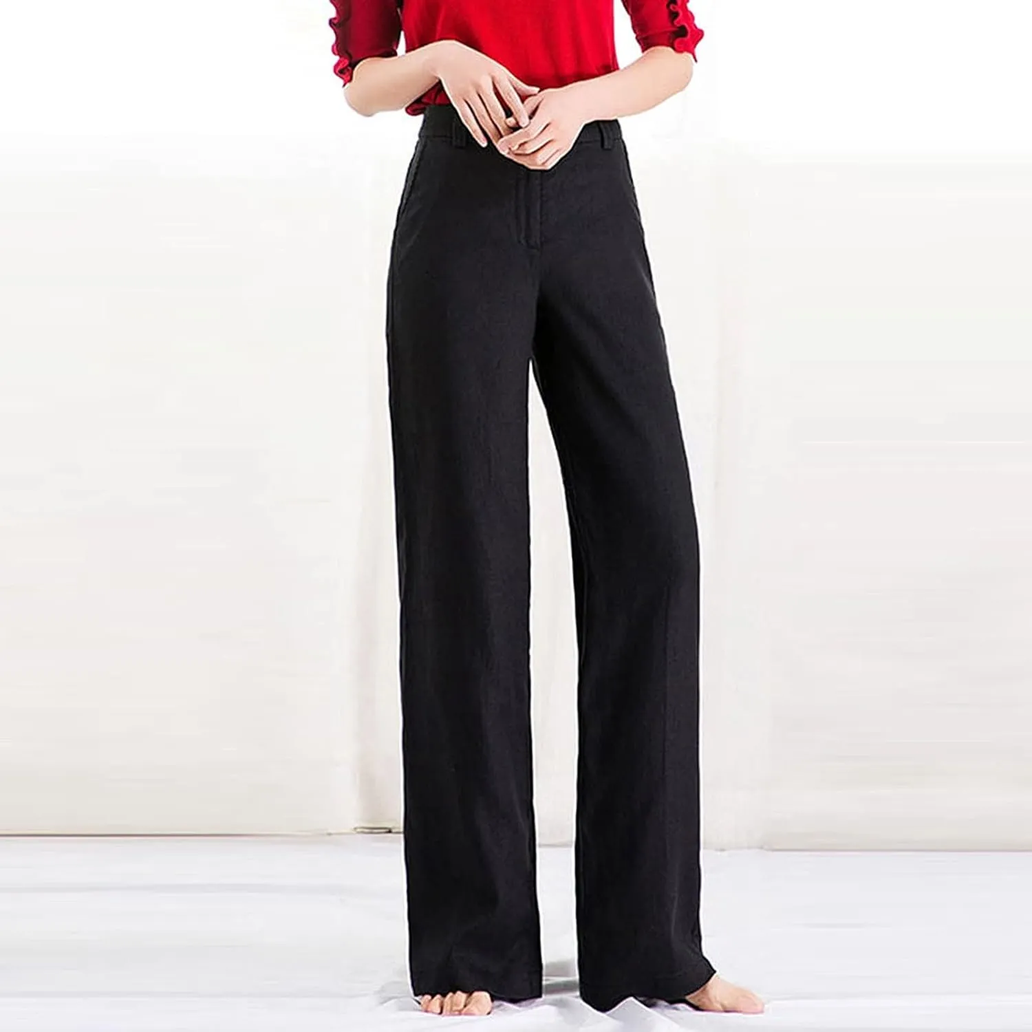 Womens Wide Leg Linen Pants Wide Leg Pants Button Up Straight Leg Trousers Linen Blend Pants