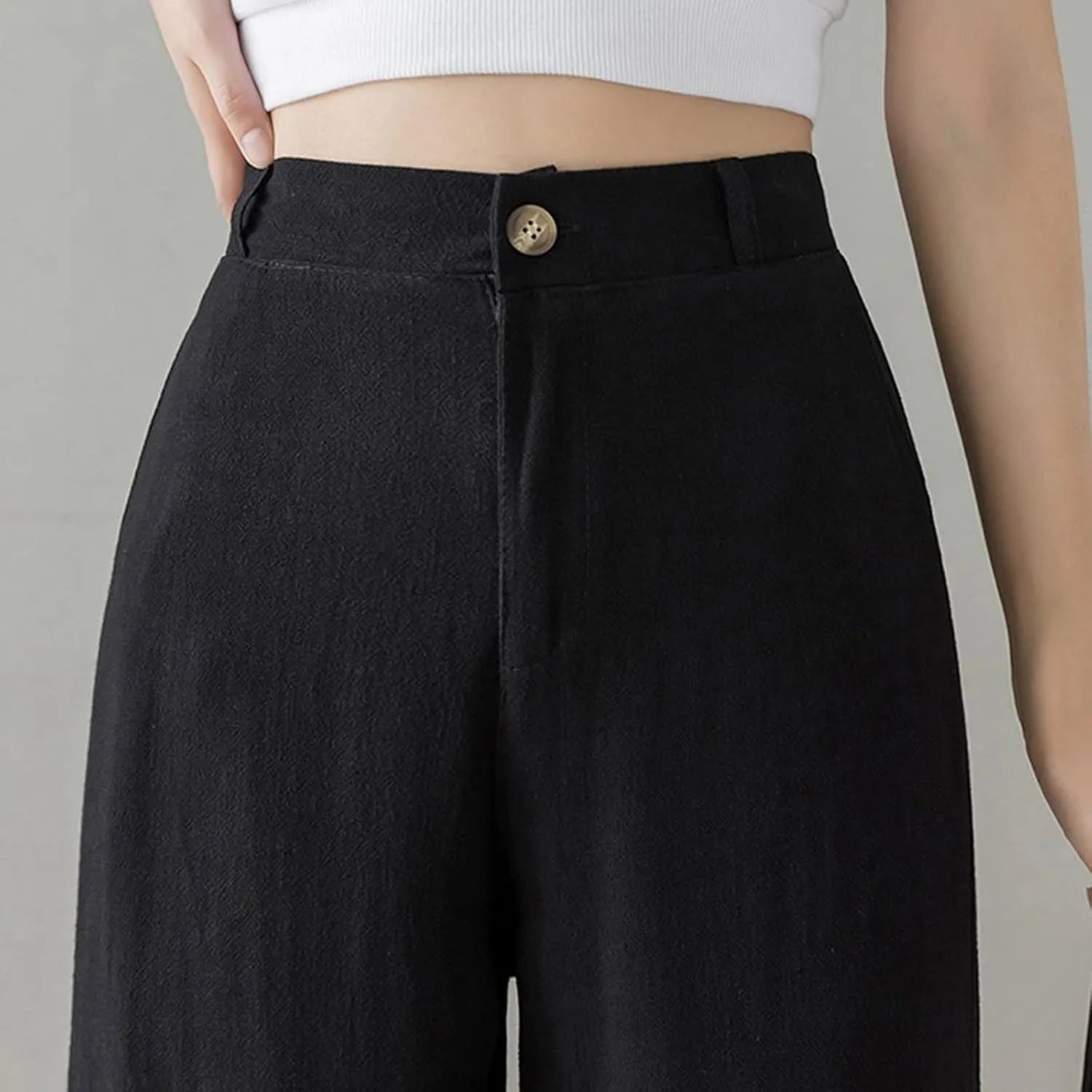 Womens Wide Leg Linen Pants Wide Leg Pants Button Up Straight Leg Trousers Linen Blend Pants