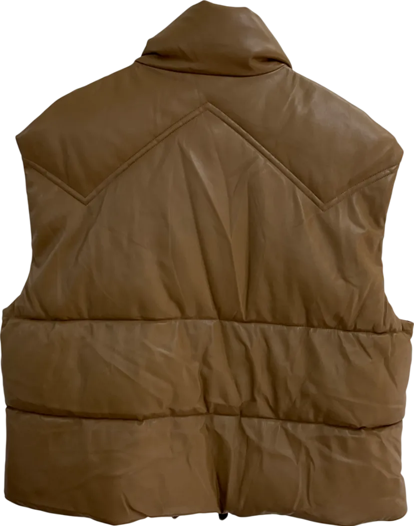 ZARA Brown Faux Leather Puffer Gilet UK L