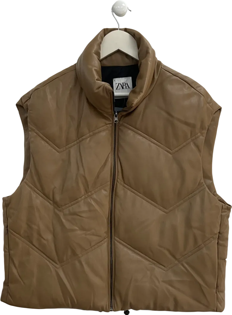 ZARA Brown Faux Leather Puffer Gilet UK L