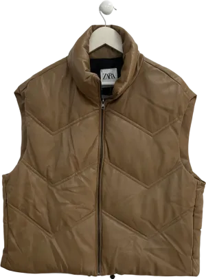 ZARA Brown Faux Leather Puffer Gilet UK L